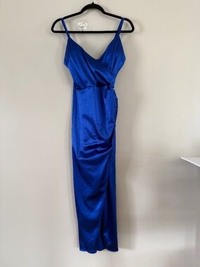 Royal Blue Dress Satin Dress Midi Dress Size M